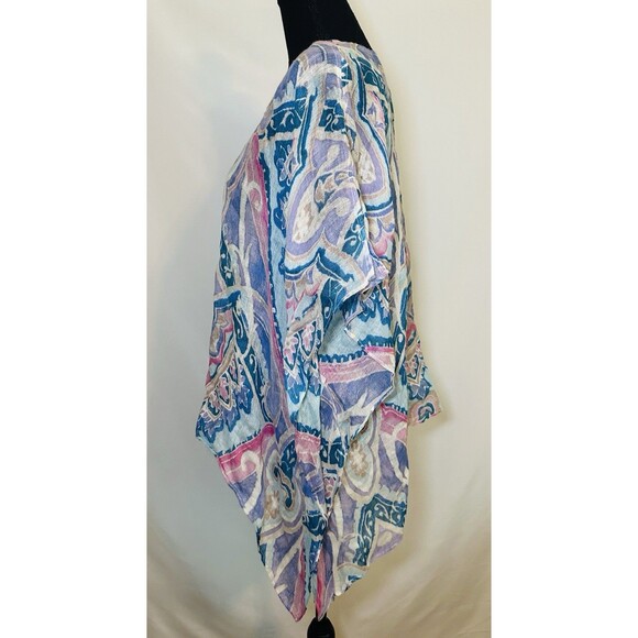 Chico's 100% Linen Poncho Pastel Paisley Boho Top Oversized Women's S/M - Picture 2 of 12